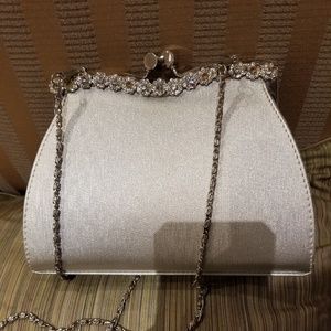 Elegant evening bag silver color with rhinestones